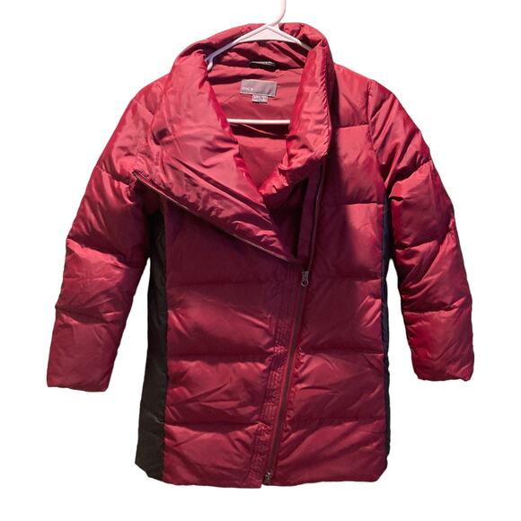 Vince Women's Asymmetrical Zip Puffer Jacket Size S Burgundy Red - Picture 1 of 6